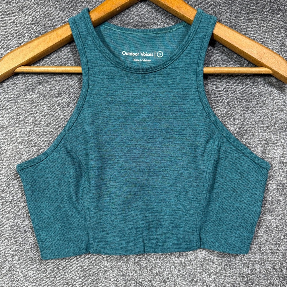 Outdoor Voices Sports Bra Size S Teal Space Dye High Neck Racerback Crop Top